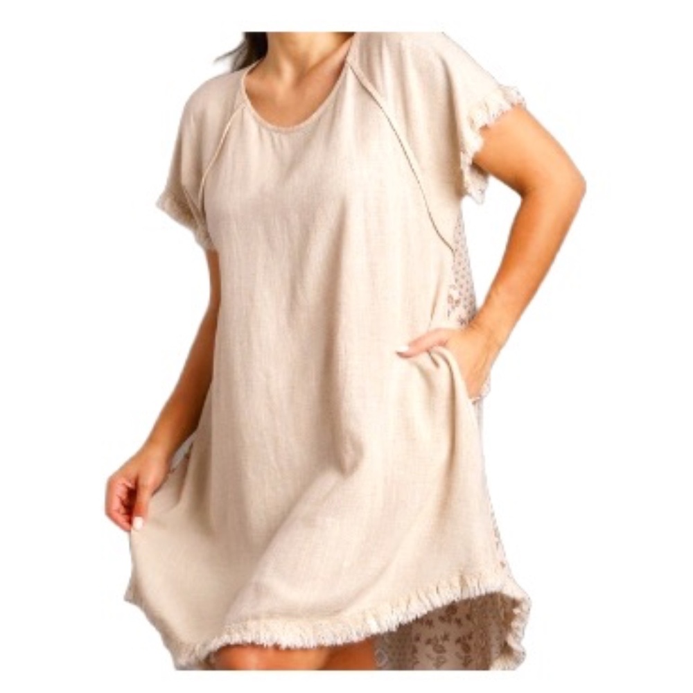 Umgee Plus Oatmeal Back Print Dress 2XL NWT